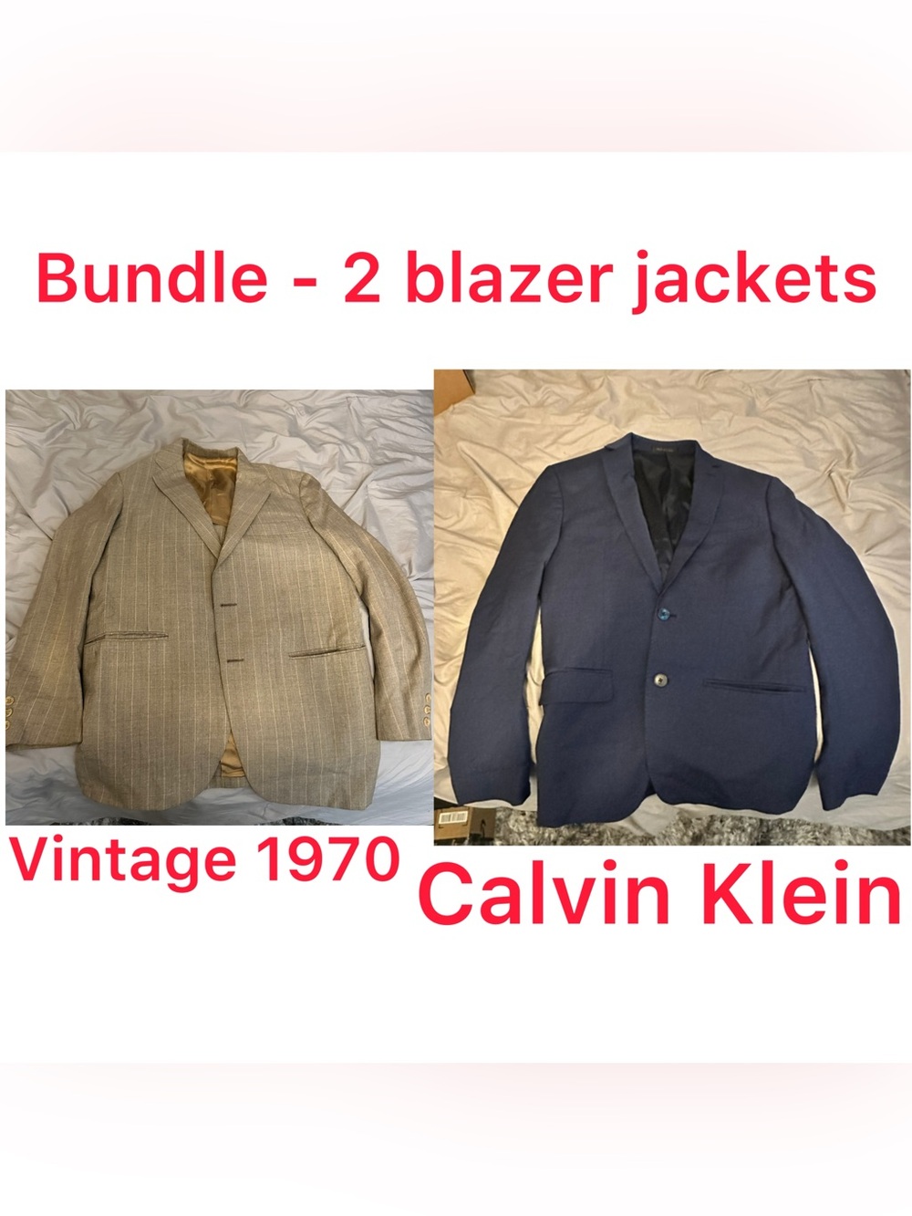 2 Suit Jackets - Calvin Klein & Vintage 1970's blazer jacket - men size medium